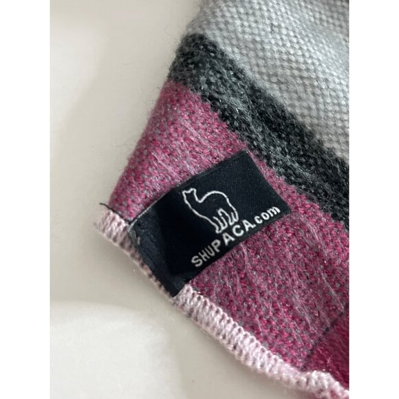 Shupacka Alpaca Blend Scarf Pink Gray Stripe Fuzzy Soft Warm Frayed Edges - Picture 4 of 7